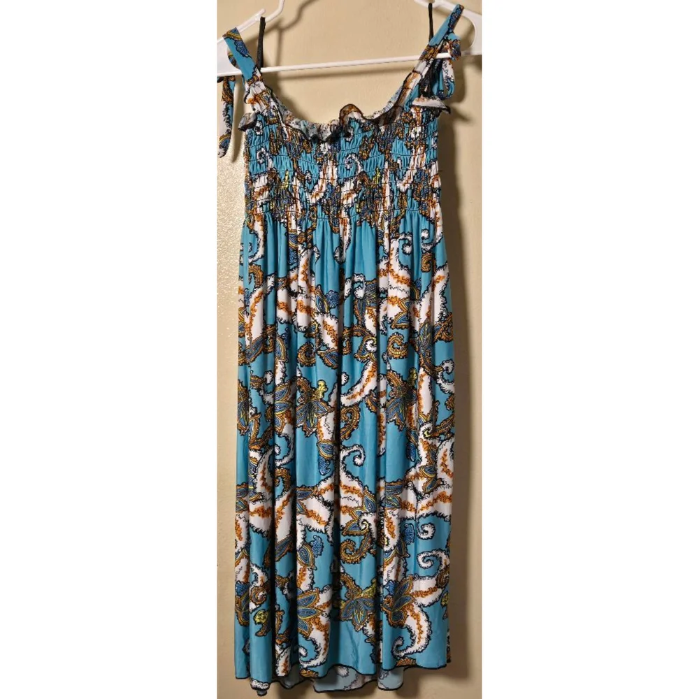 Women's Blue & White Paisley Smocked Maxi Dress S - Picture 3 of 5